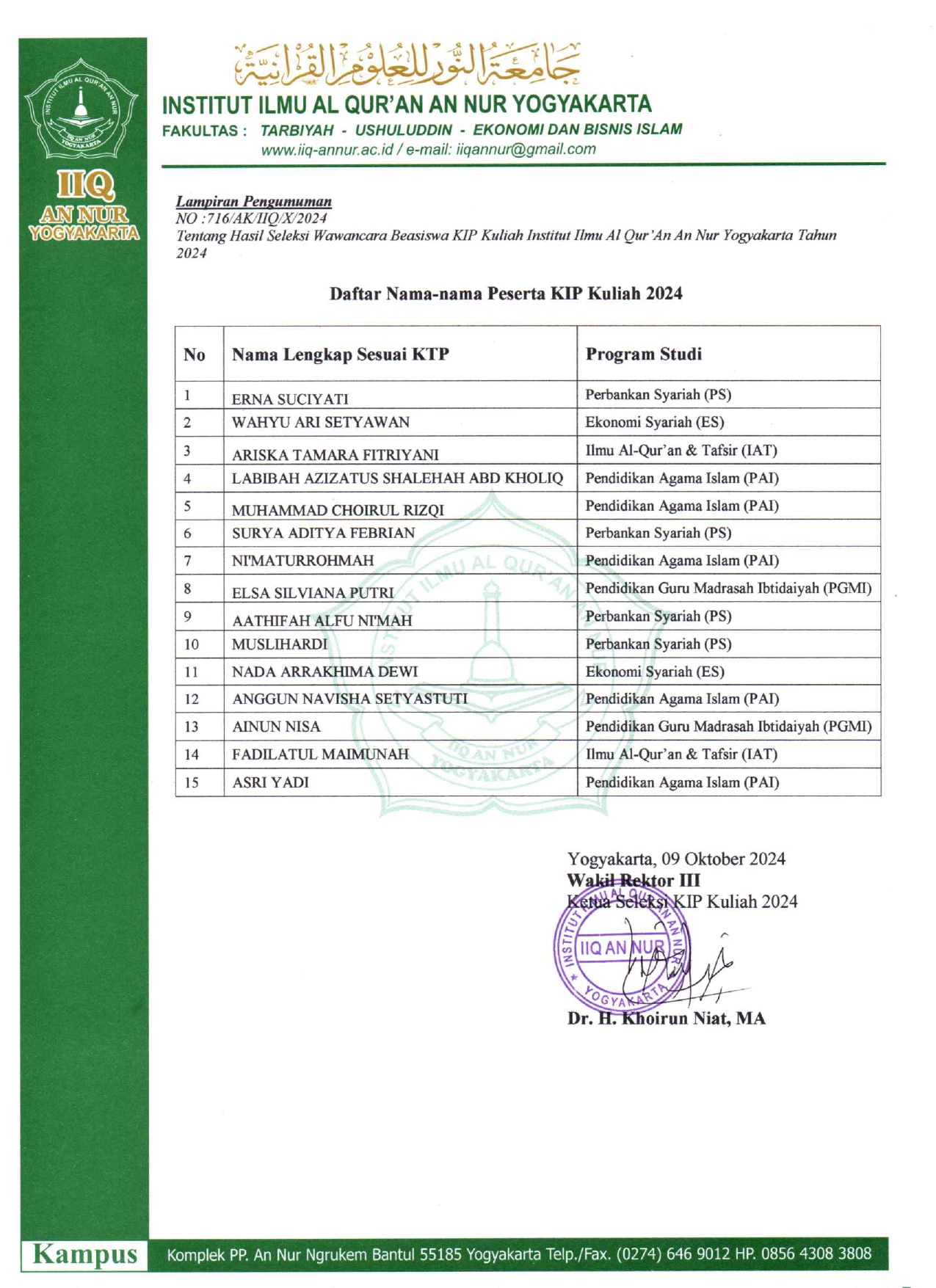 2 2 - SURAT KEPUTUSAN PENETAPAN MAHASISWA PENERIMA KIP KULIAH IIQ AN NUR YOGYAKARTA ANGKATAN TAHUN 2024