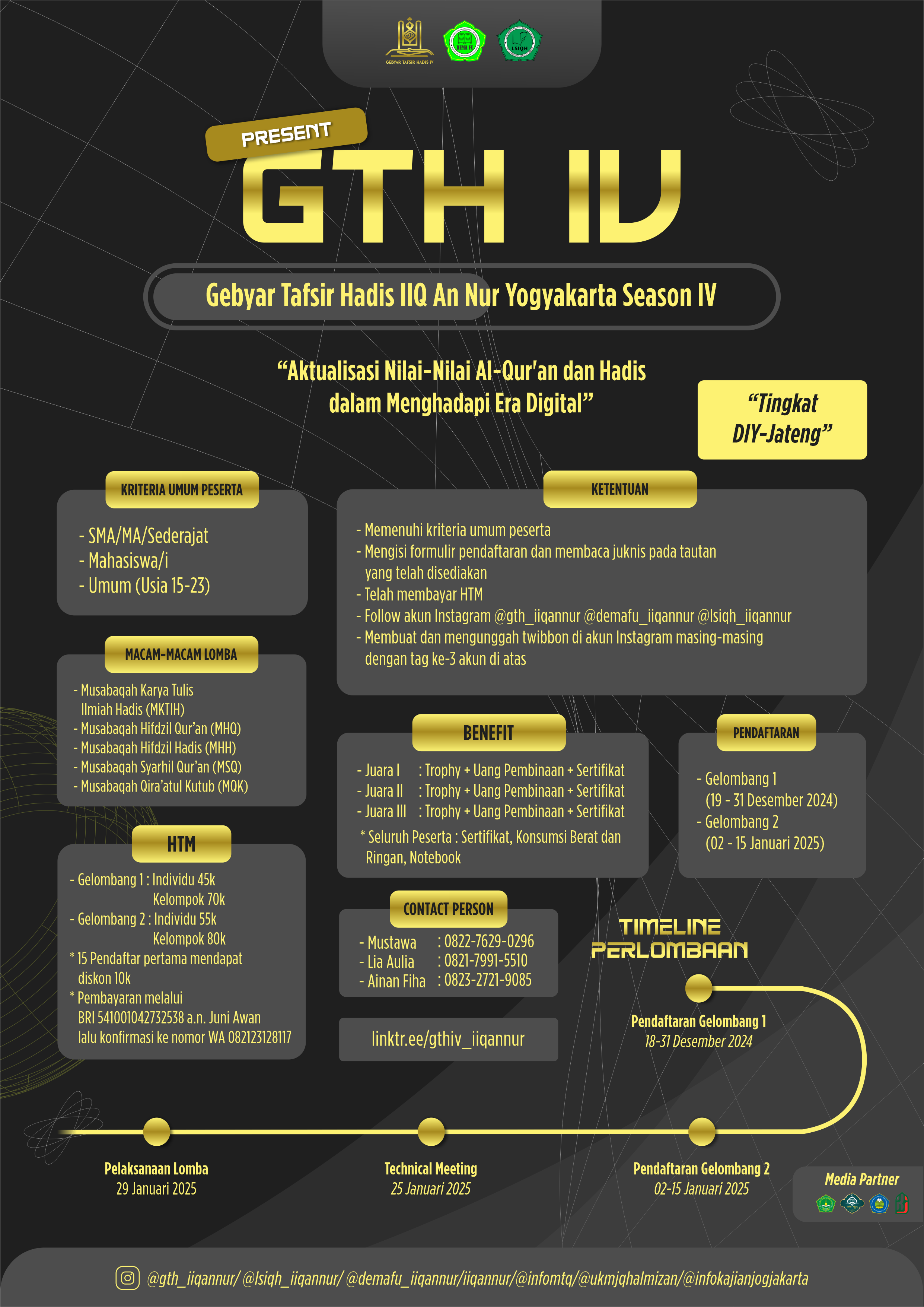 INFO PENDAFTARAN LOMBA TINGKAT DIY-JATENG DALAM RANGKA GEBYAR TAFSIR HADIS IIQ AN NUR YOGYAKARTA SEASON IV T.A. 2024/2025