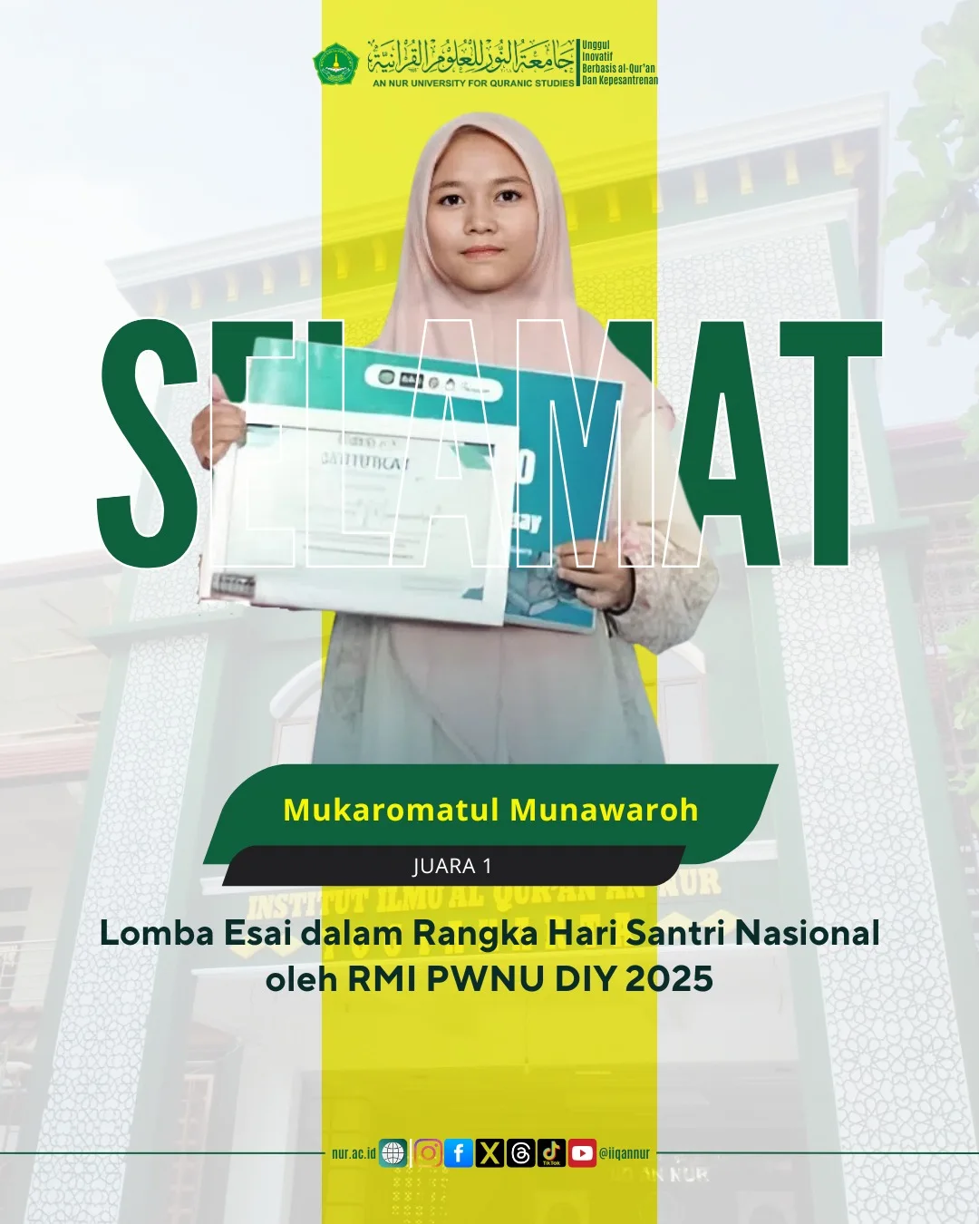 Mahasiswa Tarbiyah IIQ An Nur Yogyakarta Sabet Juara Lomba Kepenulisan HSN 2025